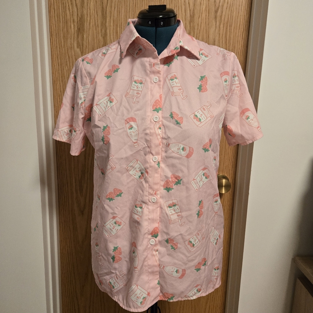 Strawberry milk, juice, & soda button down shirt